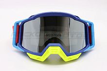 Мотоочки кроссовые ROCKOT (Рокот) RM - 386 (синий - желтый/серебристая, REVO, Anti - Scratch/Anti - Fog)