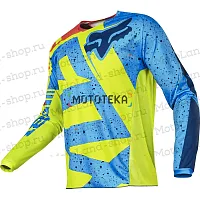 Джерси/футболка для мотокросса (детская) FOX (Фокс) №2 / Blue/Neon-Green (рост 145-155 см)