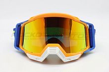Мотоочки кроссовые ROCKOT (Рокот) RM - 386 (оранжевый - синий/оранжевая, REVO, Anti - Scratch/Anti - Fog)